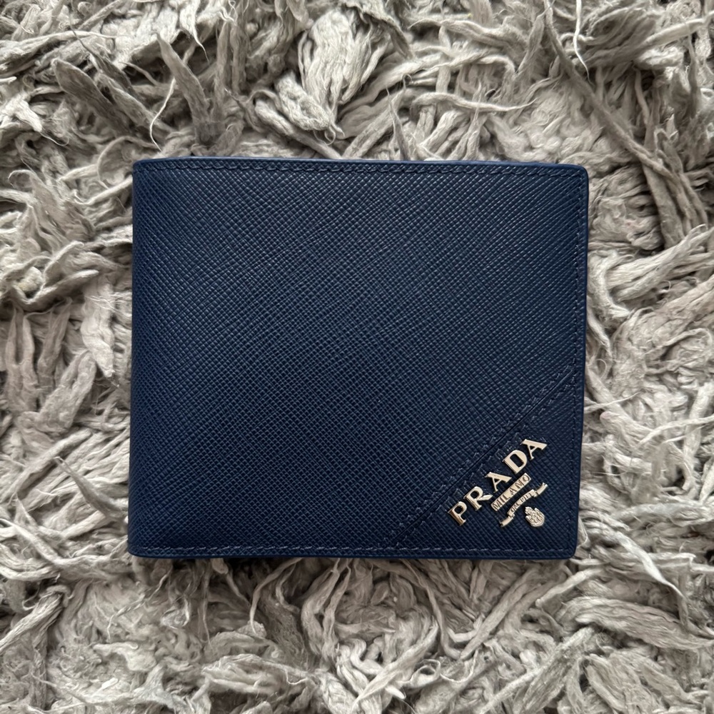 Prada Blue Key Card Holder Saffiano Leather